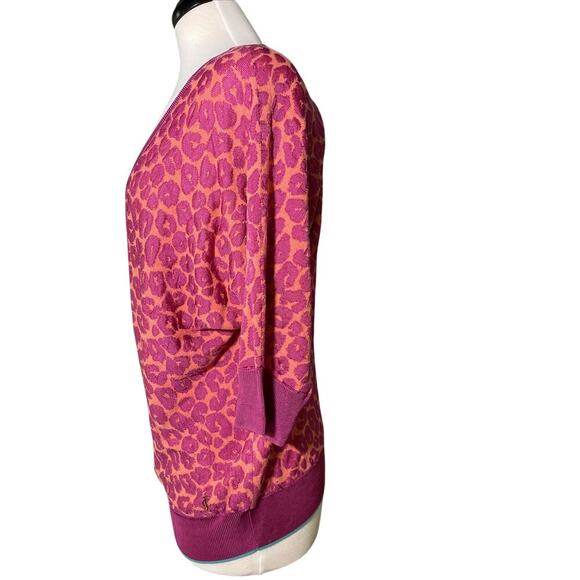 Y2K Juicy Couture MD Sweater Pink Orange Leopard Print Gold JC Logo Charm - Picture 5 of 8